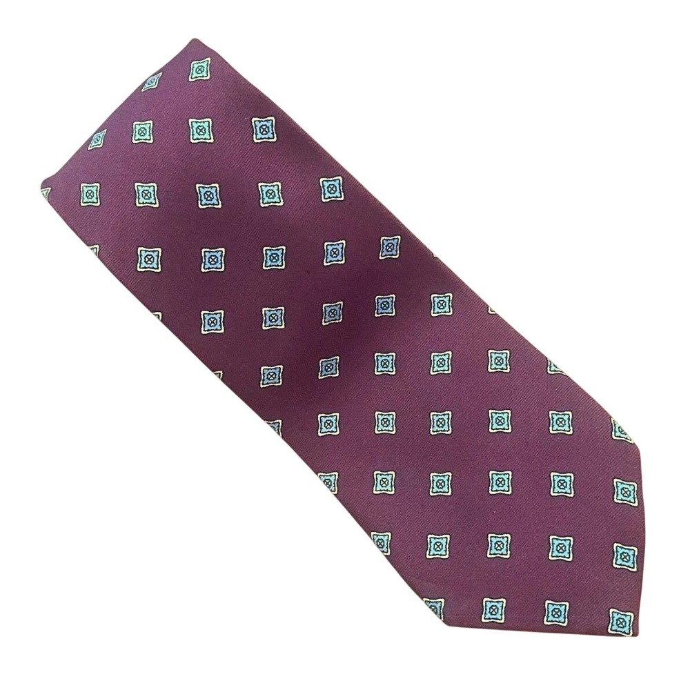 Chaps Ralph Lauren vtg‎ Rep Neck Tie Red Blue Geometric Diamond Preppy Silk 3.5"